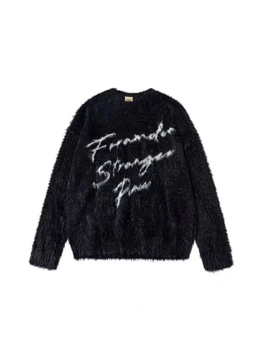 

Американский ретро-свитер с вышивкой букв, свободный крой, весна-осень, вязаный топ, модный, универсальный, с длинными рукавами, круглый вырез горловины...