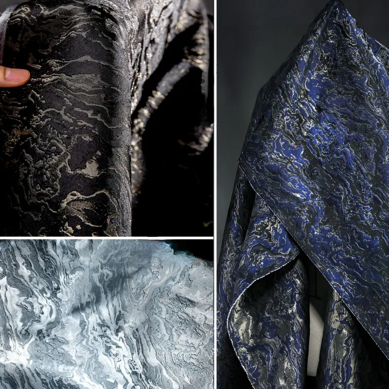 Wave Lava Rock Plain Jacquard Fabric Creative Wave National Wind Windbreaker Coat Clothing Designer Fabric