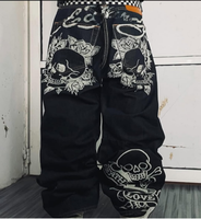 Y2K classic Gothic skull print casual straight leg high waisted pants hip-hop retro loose couple street aesthetic clothing jeans