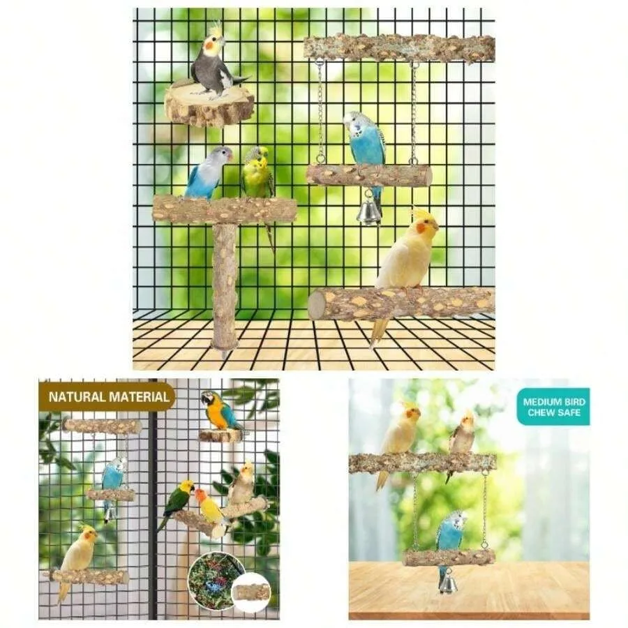 

【New Arrival】Natural Wood Bird Perch Set, Parrot Stand Platform and Swing for Cage Accessories