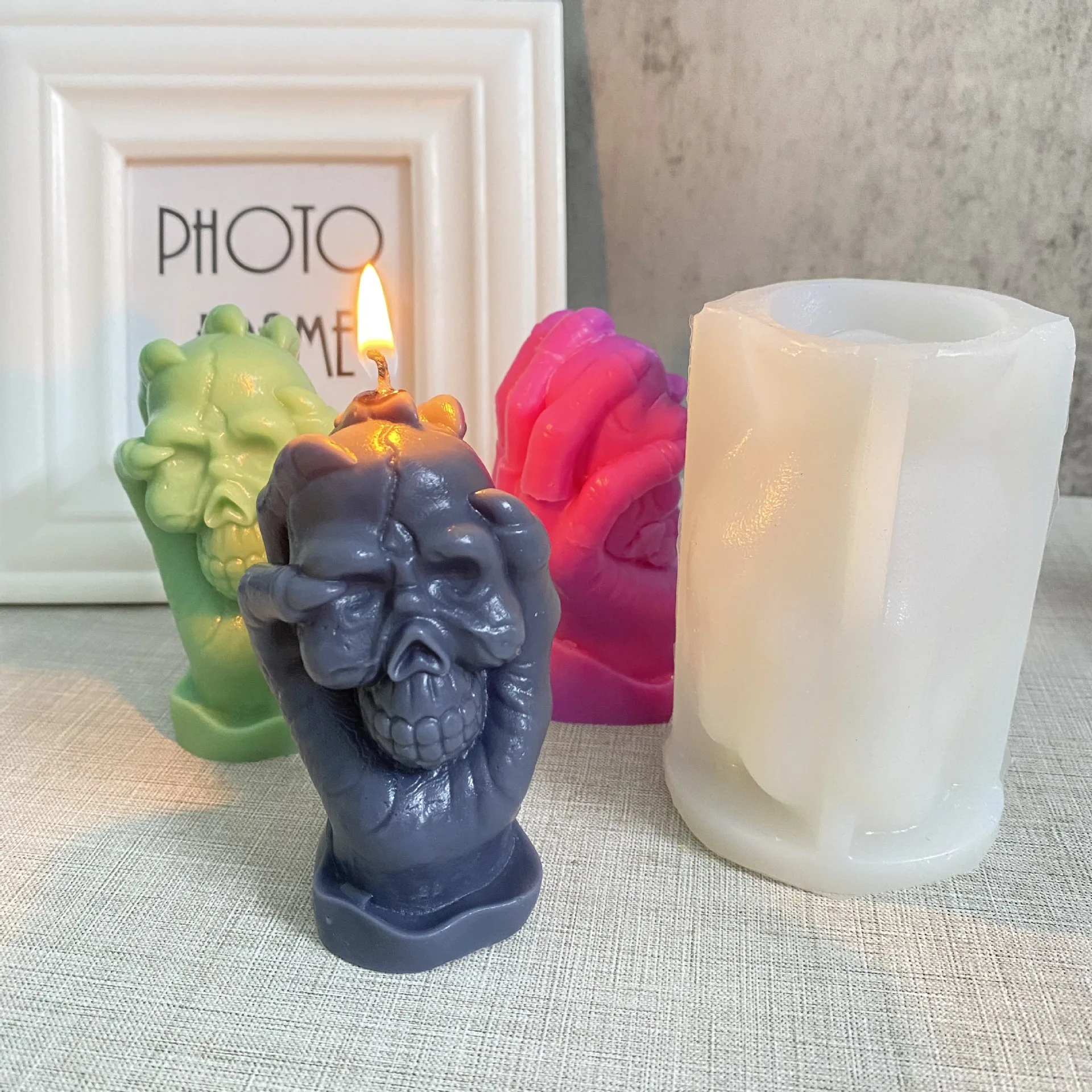 Handheld Skull Candle Mold Diy Halloween Decoration Devils Claw Ghost Hand Skull Desktop Gypsum Mould Epoxy Resin Silicone Mold