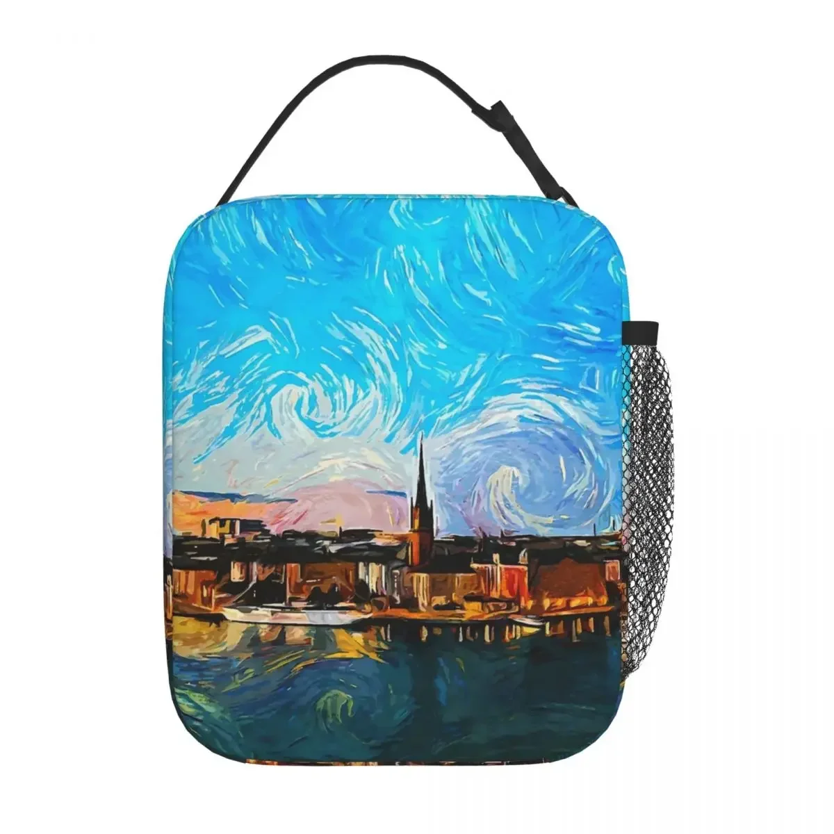 Oil Painting Lunch Bag For Child Stockholm Sweden Print Lunch Box Leisure Picnic Cooler Bag Portable Oxford Tote Food Bags