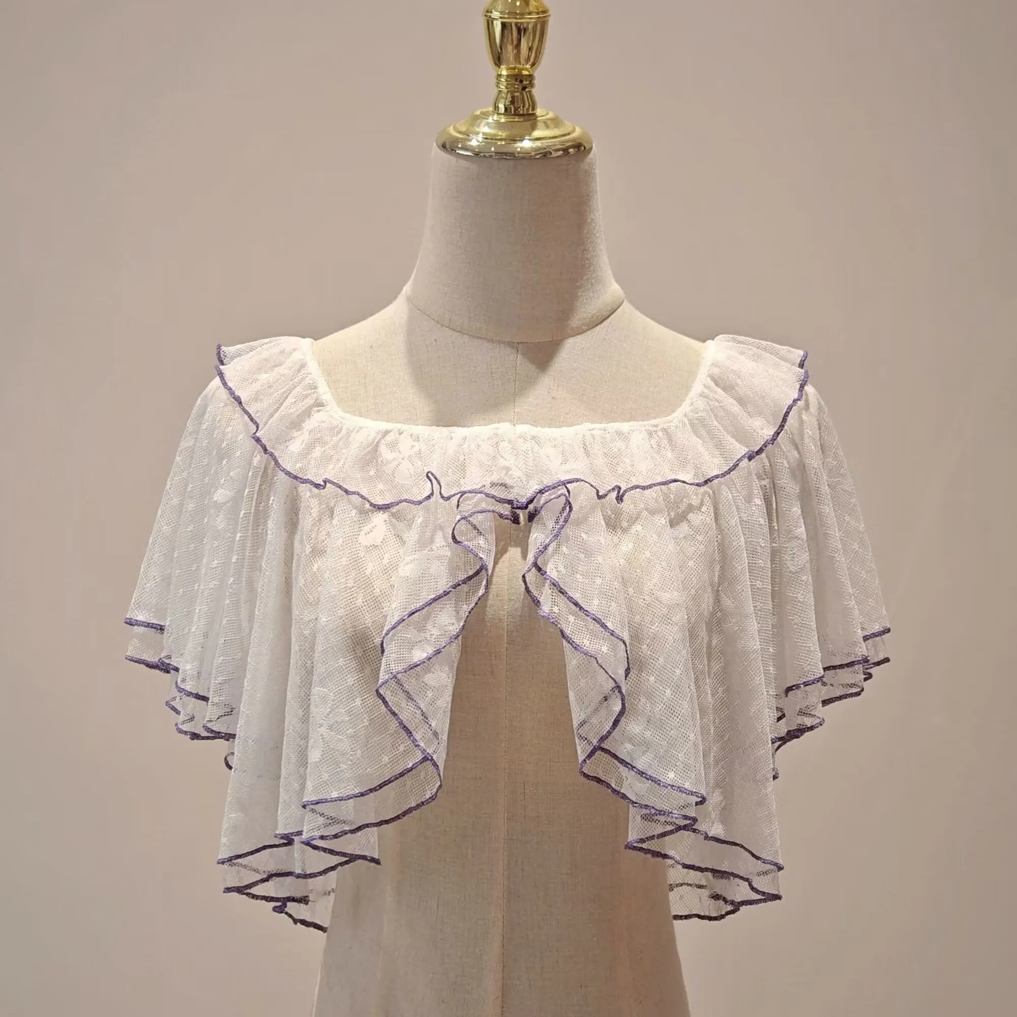 夏ロリータショート丈ラップコート レディース 可愛い キュート レース メッシュ オープンフロント ポンチョ ゴシック ガールズ レトロ キュート プリンセス ケープ ラップ