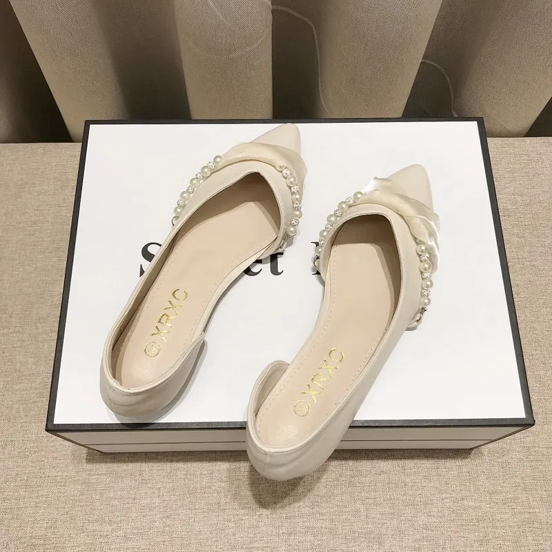 2024 Spring/Summer New Shallow Mouth Pointed Flat Bottom Side Air Women\'s Shoes Gentle and Elegant Casual Single Shoes for Women