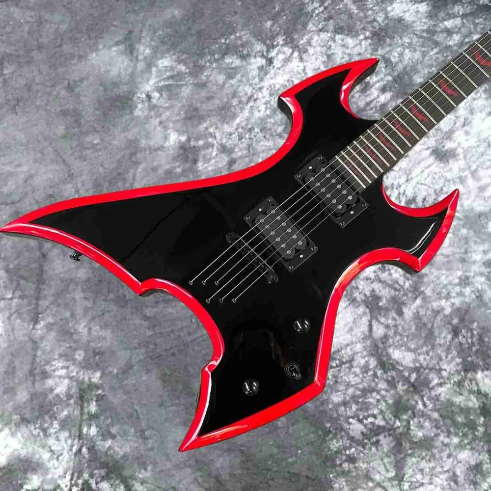 6-string Electric Guitar, Black Body and Red Binding, HH Pickups, Rosewood Fingerboard Fixed Bridge