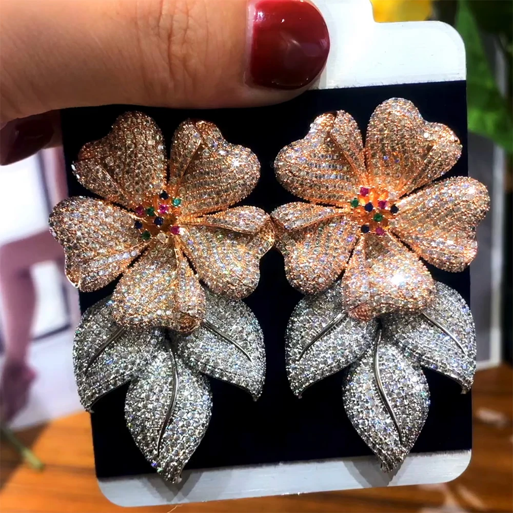 

Soramoore 63MM Luxury Flower Leaves Nigerian Long Dangle Earrings For Women Wedding Zircon Crystal CZ Indian Bridal Gift 2023