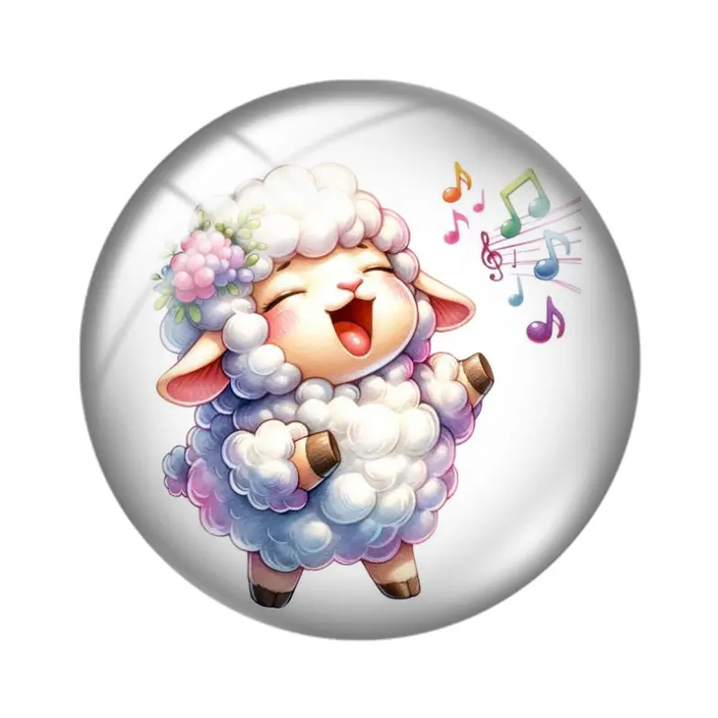 ألوان مائية لطيف الأغنام 10 قطعة mix18mm/20 مللي متر/25 مللي متر صورة مستديرة الزجاج كابوشون التجريبي ظهر مسطح صنع النتائج