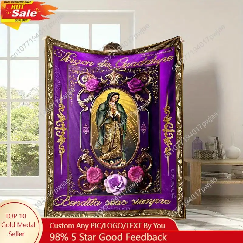 

Bohemian Style Virgin Mary Print Blanket - Soft Warm Flannel Suitable for All Seasons - Perfect Gift for Family Custom blankets