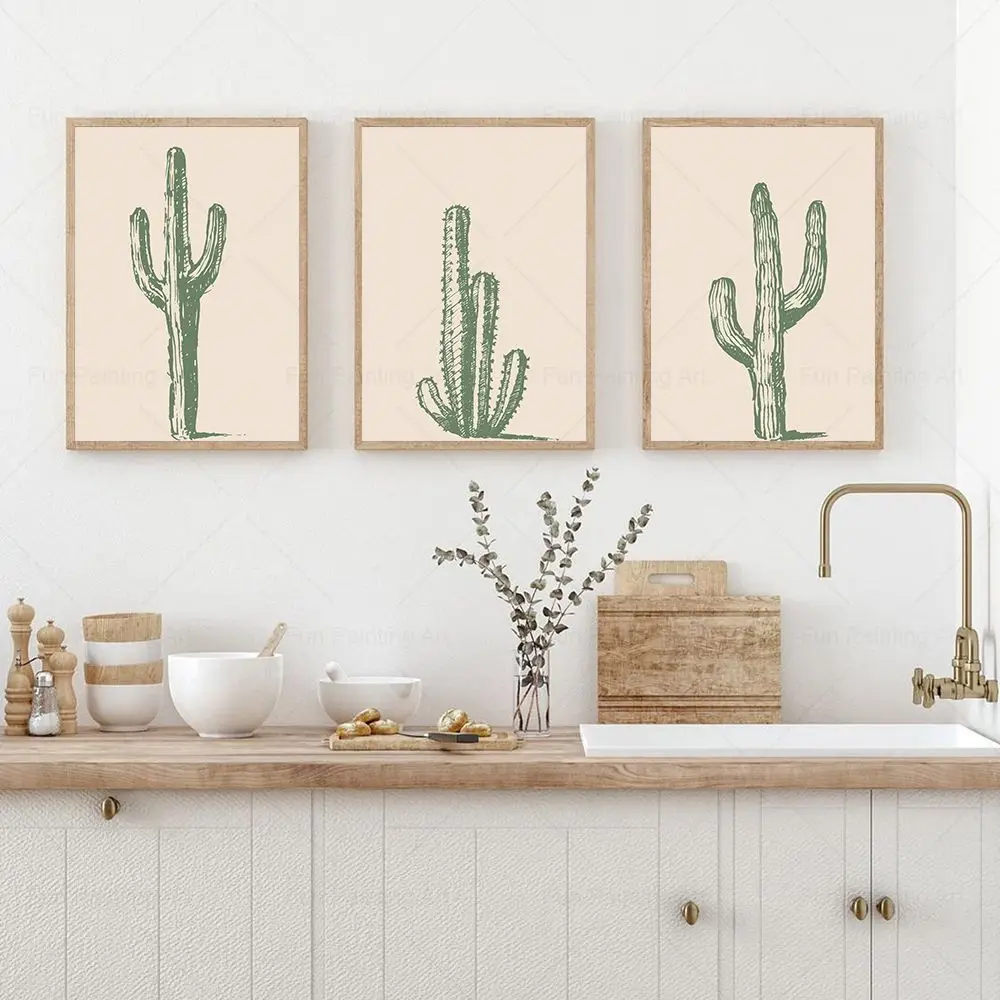 Canvas Painting Wall Art Saguaro Succulent Print Cactus Posters Minimalist Modern Mid Cuntry Artwork Decoration for Living Room