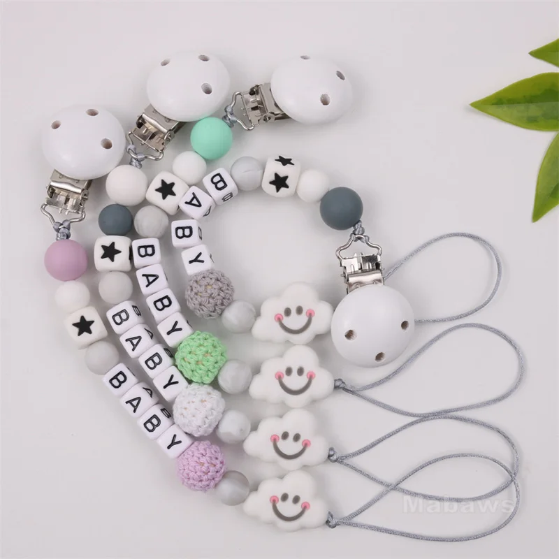 Personalized Name Baby Pacifier Clip Cartoon Animal Silicone Teether Pacifier Chain Can Be Customized Baby Name Anti-Drop Chain