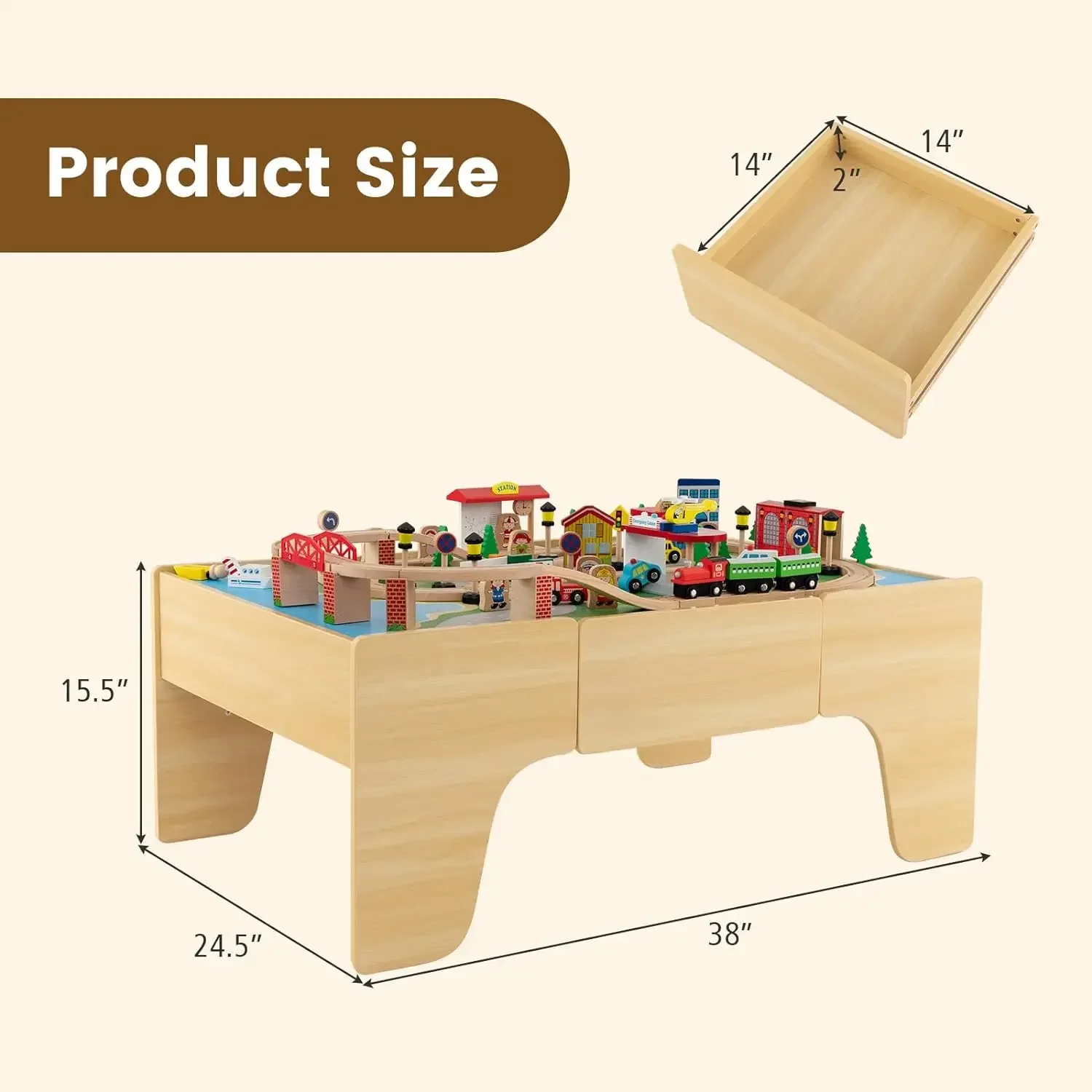 

A Train Table,84 Pcs,Wooden Kids Activity Table Playset with Reversible & Detachable Tabletop,Storage Drawer,Wood Tracks,Train