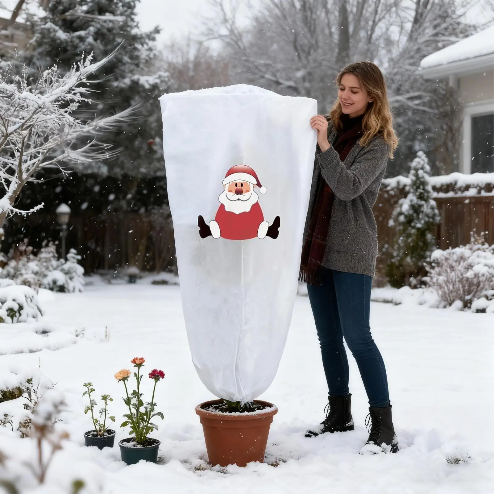 Tree Covers Freeze Protection 2 Pieces Christmas Non-woven Bark Barrier Thermal Plant Guard Sheet For Outdoor Fence Garden Farm