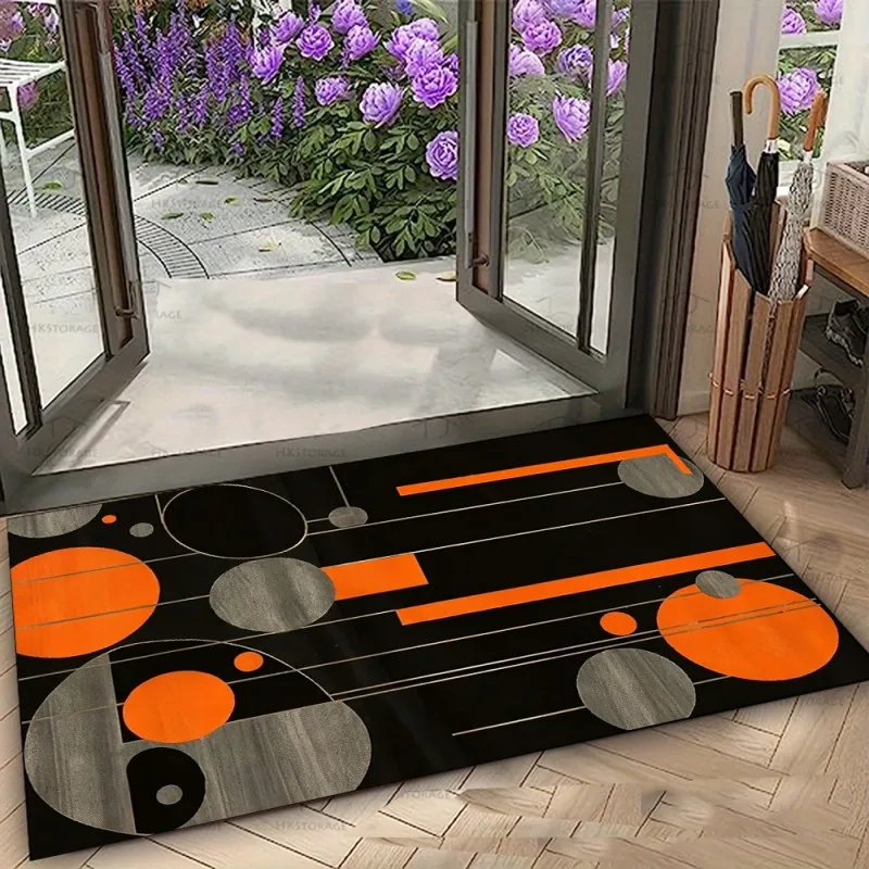 Gaming Room Black Orange Geometric Rug Non-Slip Washable Soft Durable Carpet for Teen Bedroom Playroom Esports Rooms Deco
