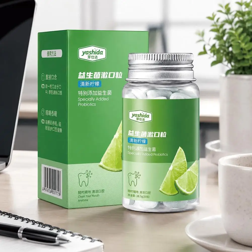 30pcs Lemon Probiotic Mouthwash Capsules Fresh Breath Portable Professional Mouthwash Capsules Oral Cleansing Solid Toothpaste