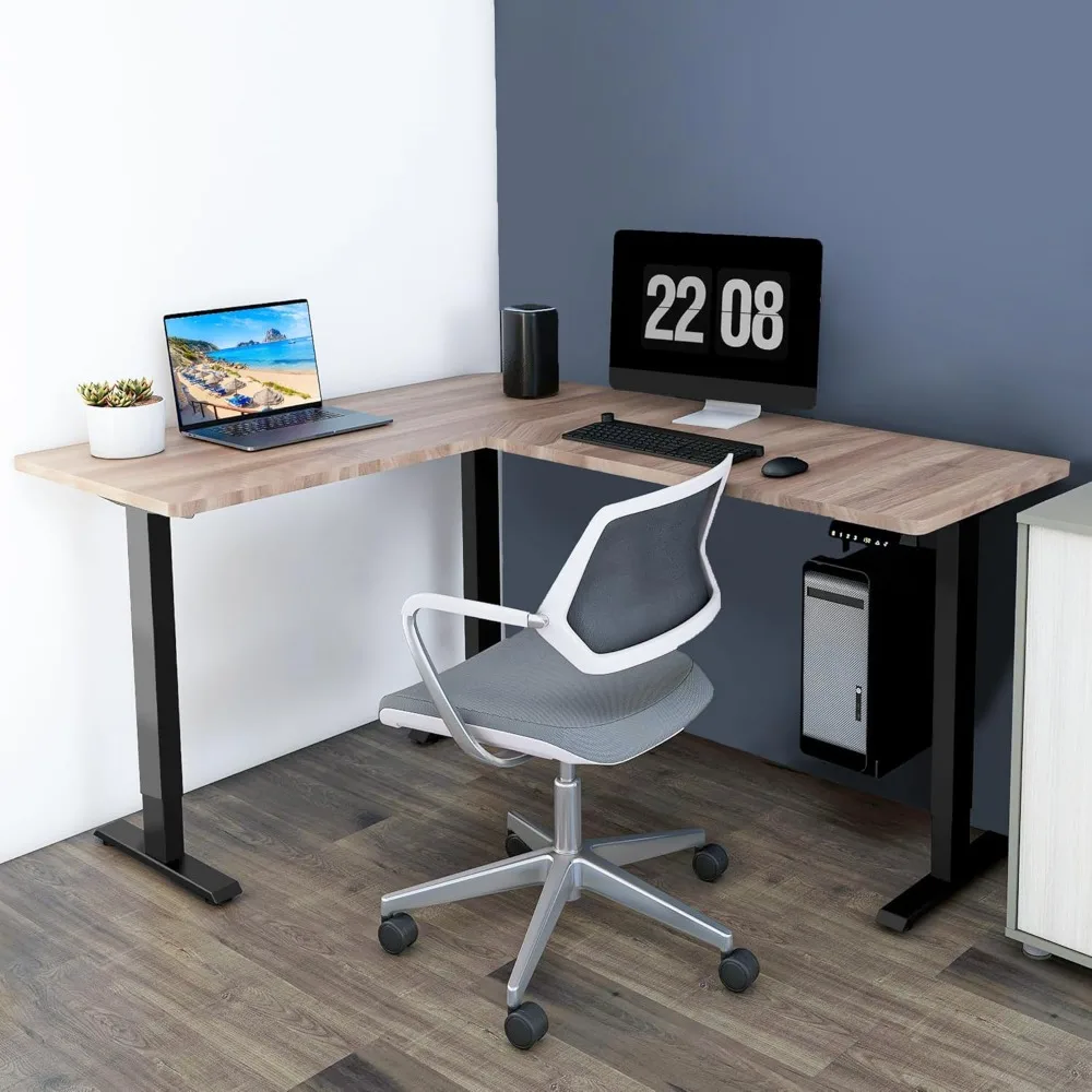 Electric Corner Sit-Stand Desk with Adjustable 3-Leg Frame for Home and Office Use in Black
