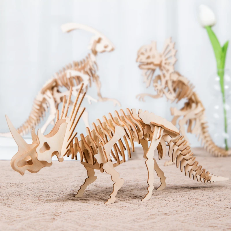 Children's wooden 3D funny diy jigsaw puzzle toys 9 types of archaeological dinosaur skeleton wooden assembly jigsaw puzzle toys