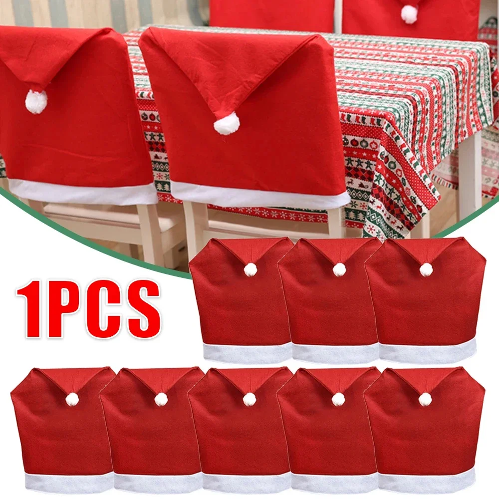 

1PC Santa Hat Chair Cover Cartoon Snowflake Santa Pattern Chair Cover Merry Christmas Party Home Decor Funda Navideña Para Silla