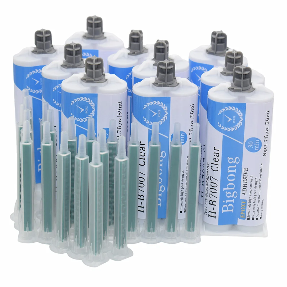 

10pcs Transparent Glue Epoxy Resin 50ml Adhesive Two Component Strong Adhesives 1:1 AB Glues with 20pcs Static Mixing Nozzles