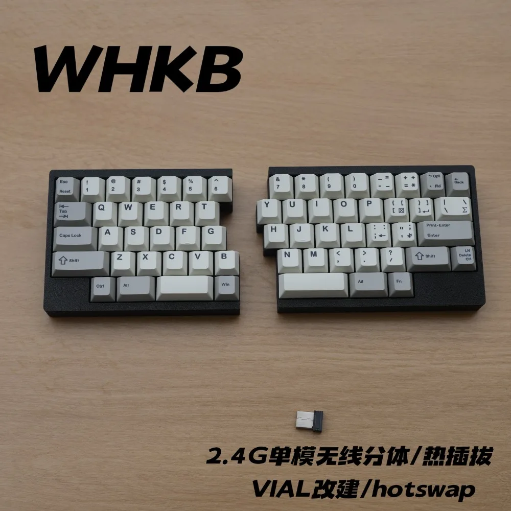 WHKB Ergonomic HHKB Split Keyboard Wireless Single-Mode 2.4G Hot Swappable VIAL Programmable Long Battery Life Office Accessory