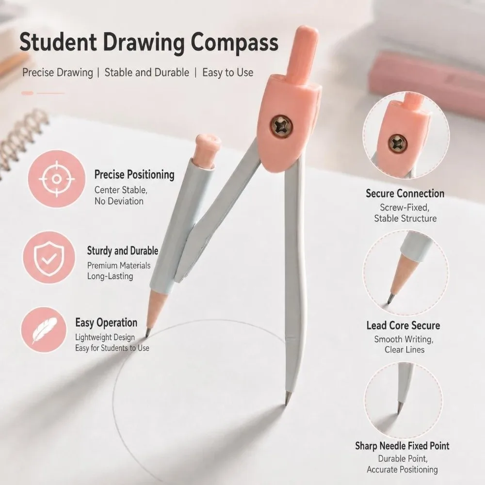 2/7pcs Kawaii Tulip Student Compass Set Clear Scale Measuring Rulers Portable Geometry Ruler Kit Geometry Compass Ruler Gift