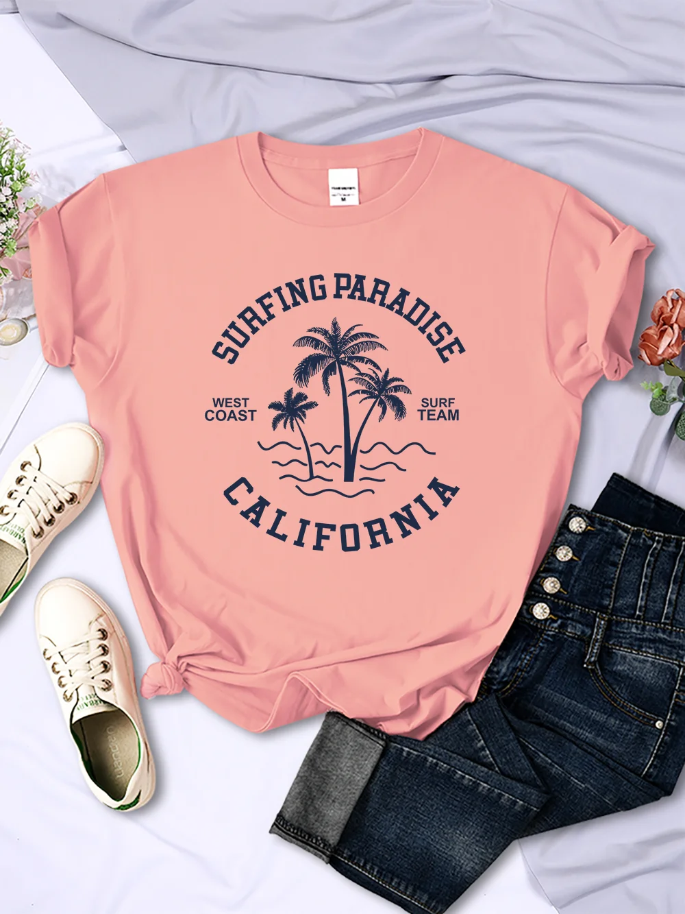 Surfing Paradise West Coast California Print Women Tshirt Breathable Short Sleeve Fashion Cool Streetwear Casual O-Neck Tshirt