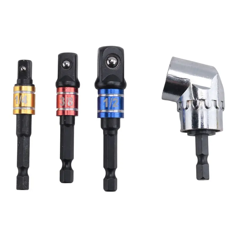 HRBAJ-Impact Grade Power Hand Tools Driver Sockets Adapter Extension Set, 3Pcs Hex Shank Drill Nut Driver Bit Set + 105 Degree R