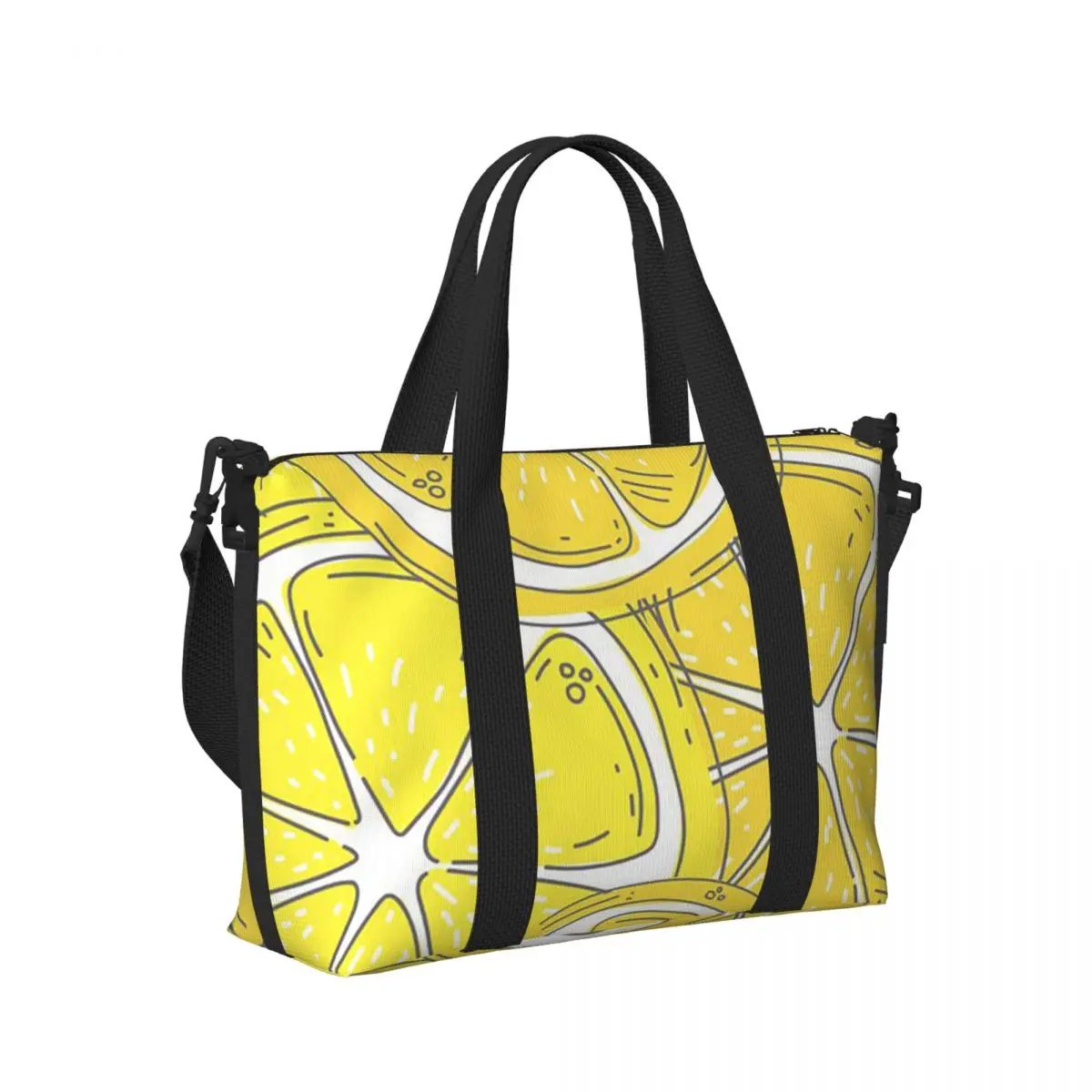 

Yellow Watercolor Lemon Slices Beach Travel Bag Large Capacity Tote Bags for Gym Sport Women Shopping Duffle Shoulder Bag