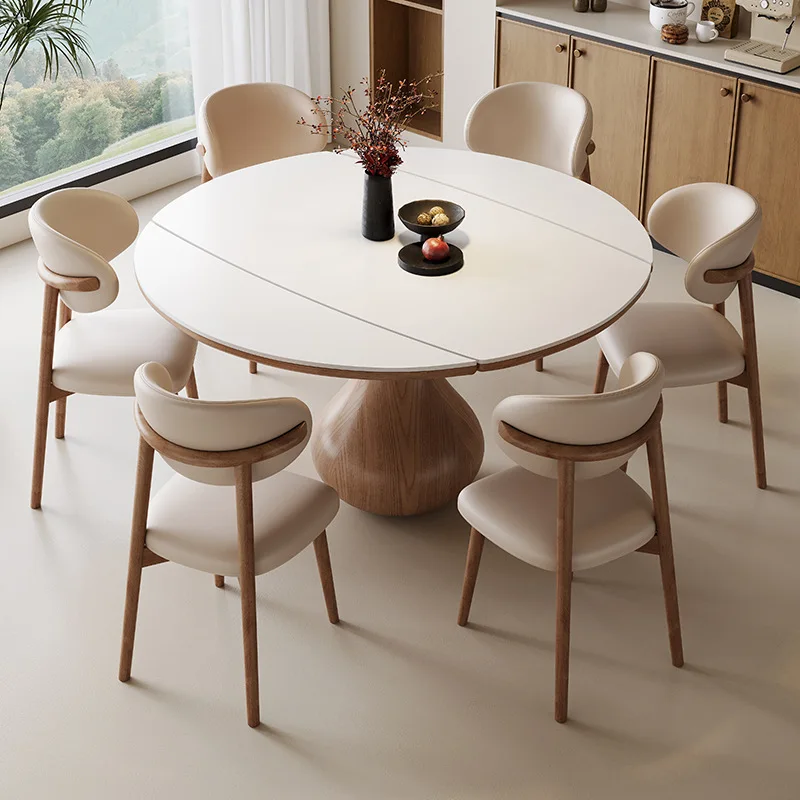 Solid wood dining table and chairs household simple retractable folding dining table variable round table