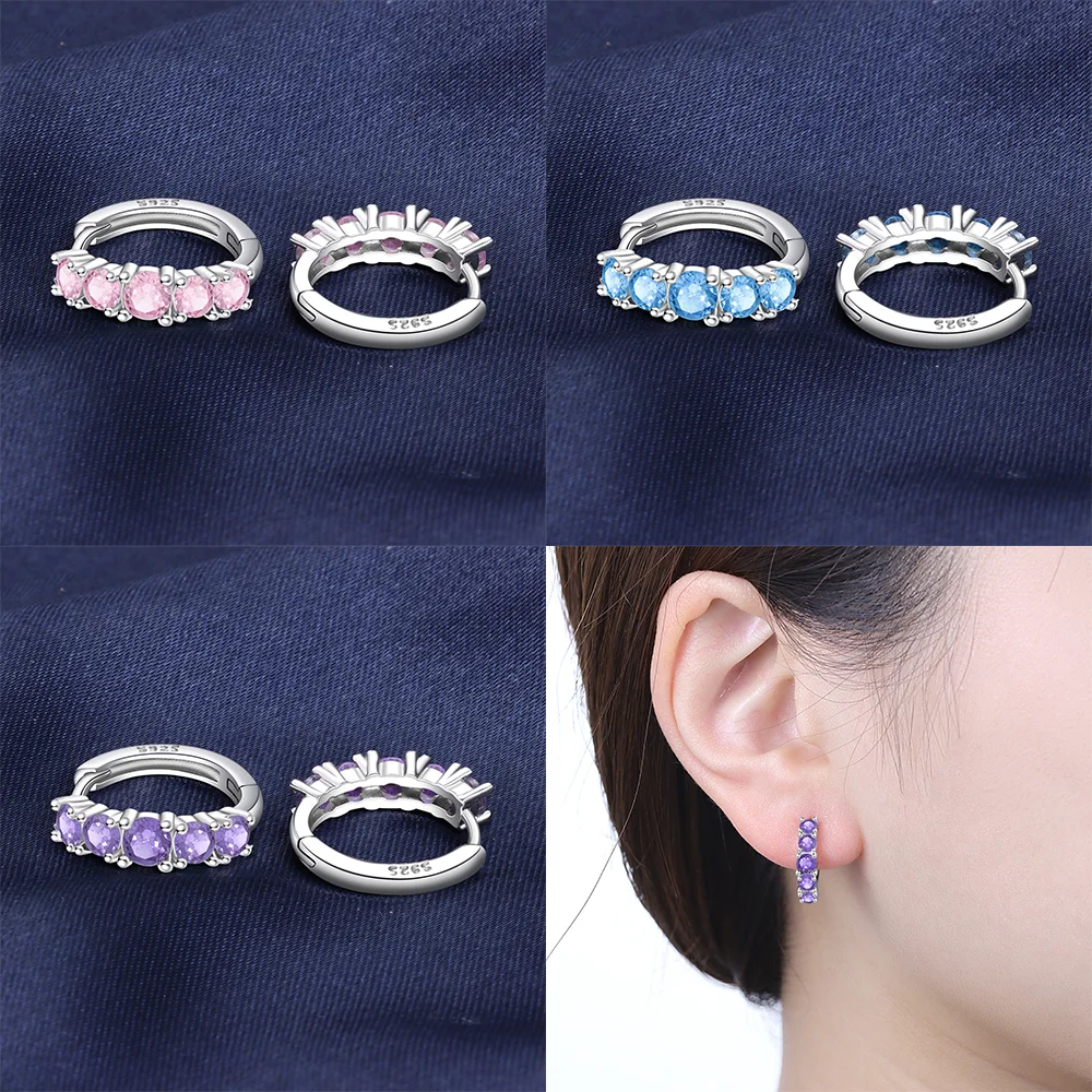 

Original 925 Silver Colored Zircon Earrings Green Cross Blue Star Hoop Earrings Women Wedding Party Fashion Joker Jewelry Gift