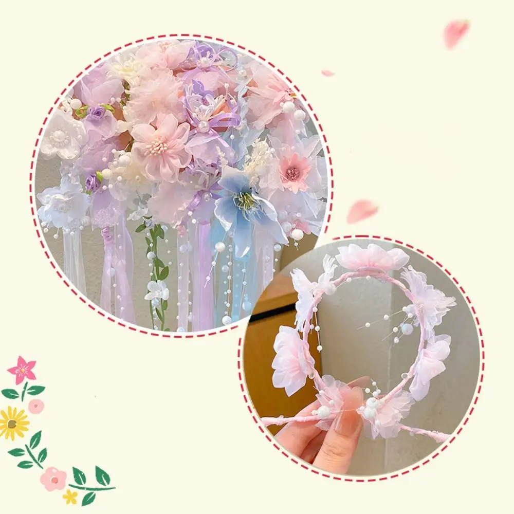 

Sweet Children Flower Headband Floral Garland Elegant Hanfu Headdress Hair Hoop Headdress Floral Crown Hairband Girls/Bride