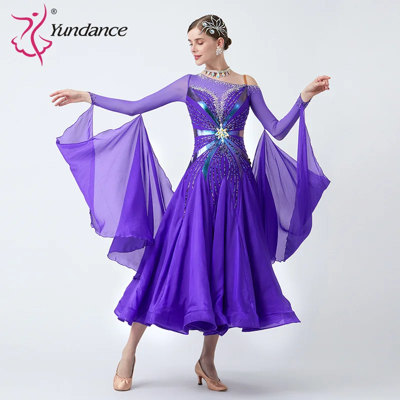 B-23063 New Women Modern Dance Rhinestone Color Diversity Dress Ballroom National Standard Waltz Competition Performance