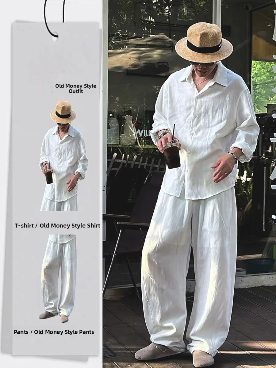 Lightweight Cotton Linen Shirt Set for Men Long Sleeve Casual Style Skin-friendly Breathable Summer Wear Comfortable Fit