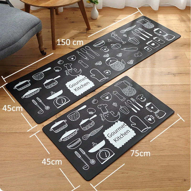 Honlaker Japanese Kitchen Mat Waterproof Oilproof Kitchen Rug PVC Leather Anti-fatigue Kitchen Carpet Non-slip Wear-resistant