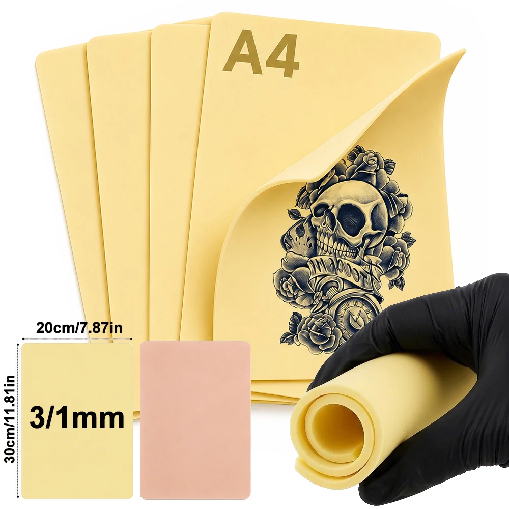 A4 Size 3MM/1MM Tattoo Practice Skin Silicone Fake Skin Double-Sided Blank Tattoo Skin Synthetic Leather Tattoo Accessories