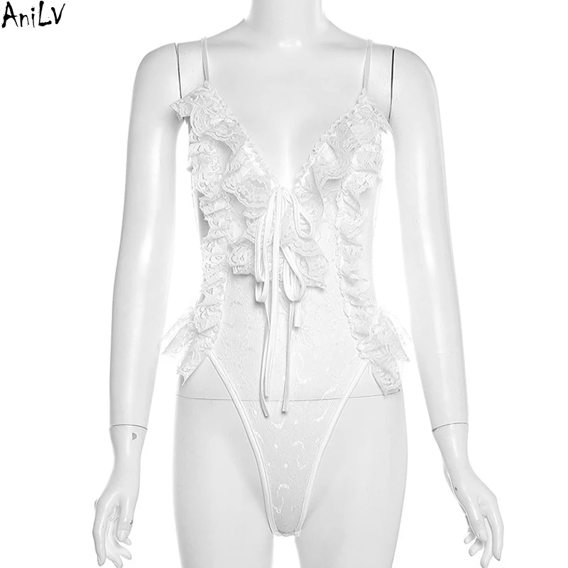 

AniLV Lace Bodysuit Vest Sun-top Temptation Clothes Women Sexy Lingerie Pajamas Erotic Costumes