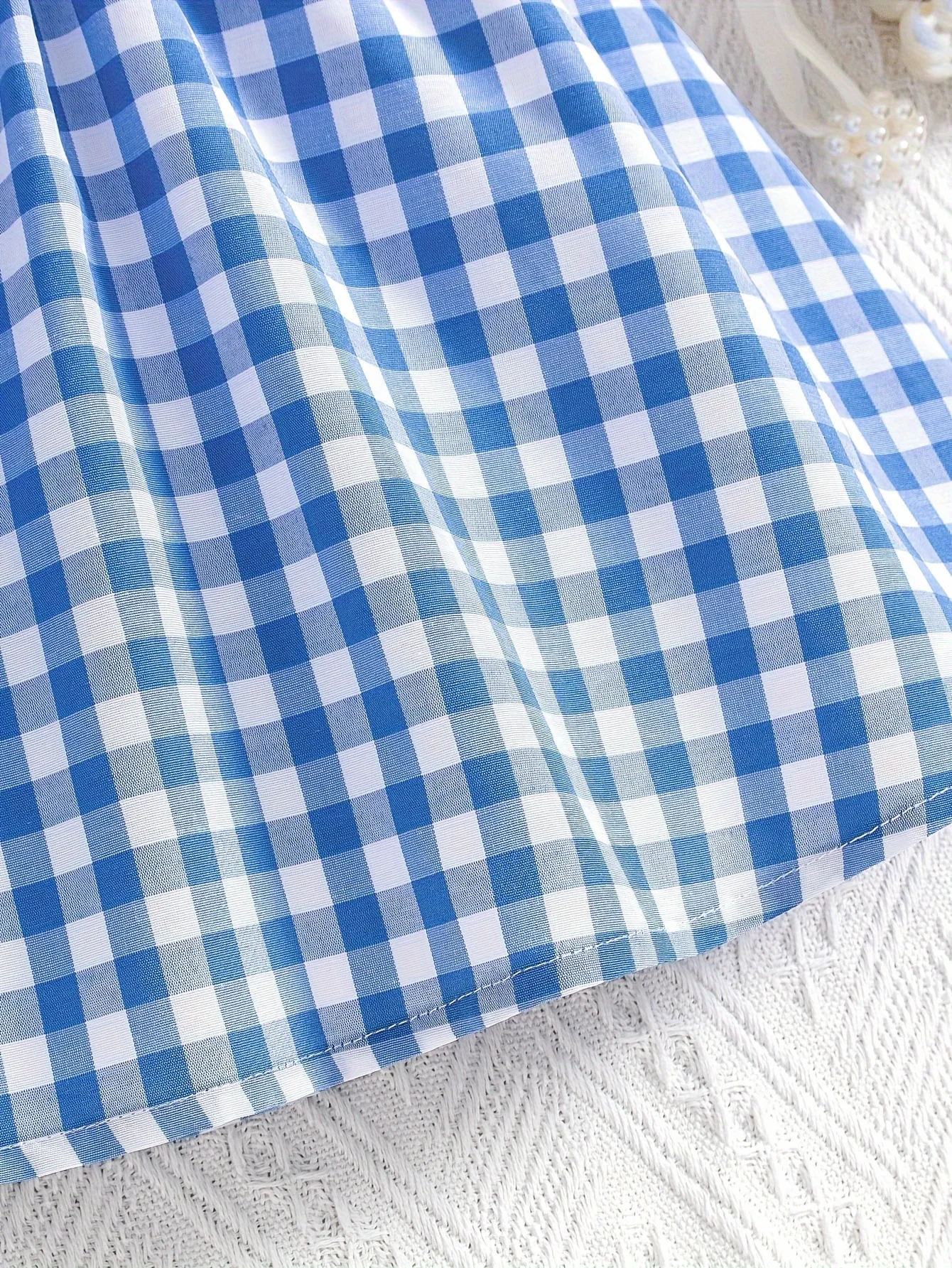 Baby Girl Blue Plaid Dress With Bubble Sleeve Princess Dress For Spring/Summer Outdoor Party