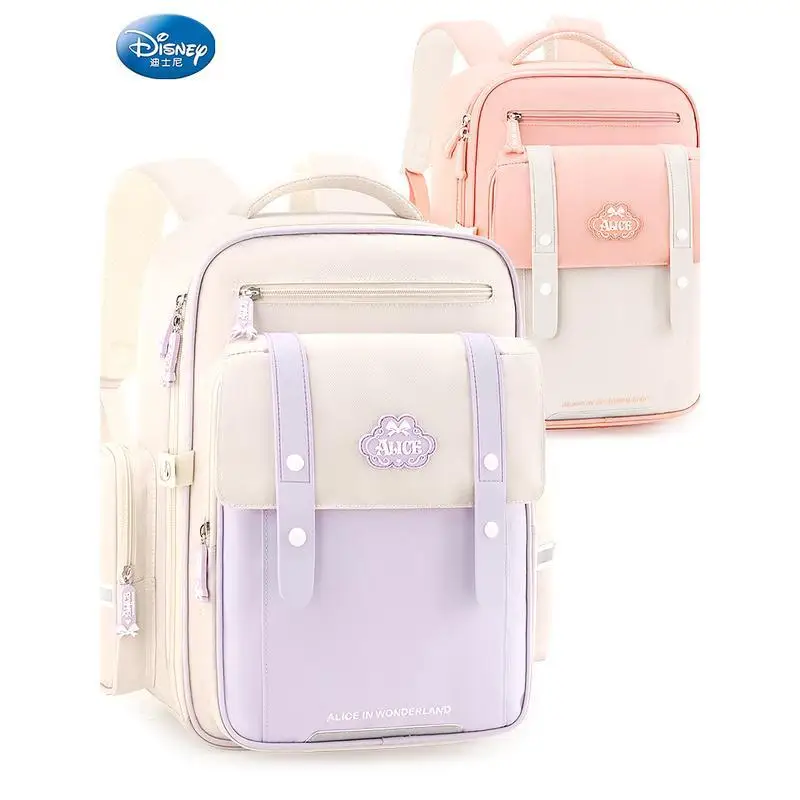 Disney New Girl School Bag Alice Grade 1-4 Primary Student Shoulder Orthopedic Backpack Large Capacity Light Kids Gifts Mochilas