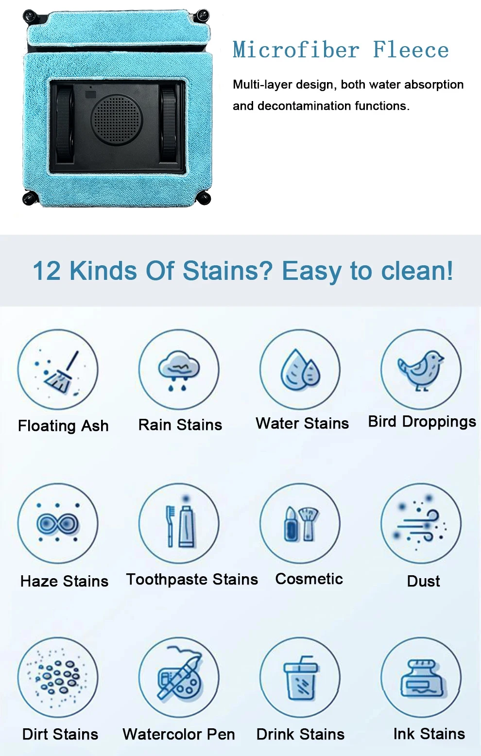 Purerobo Wischtuch für quadratischen Fensterputzroboter W-V1S – waschbares, hochwertiges Clean Mop Pack Ersatzteile Zubehör – Detail 4