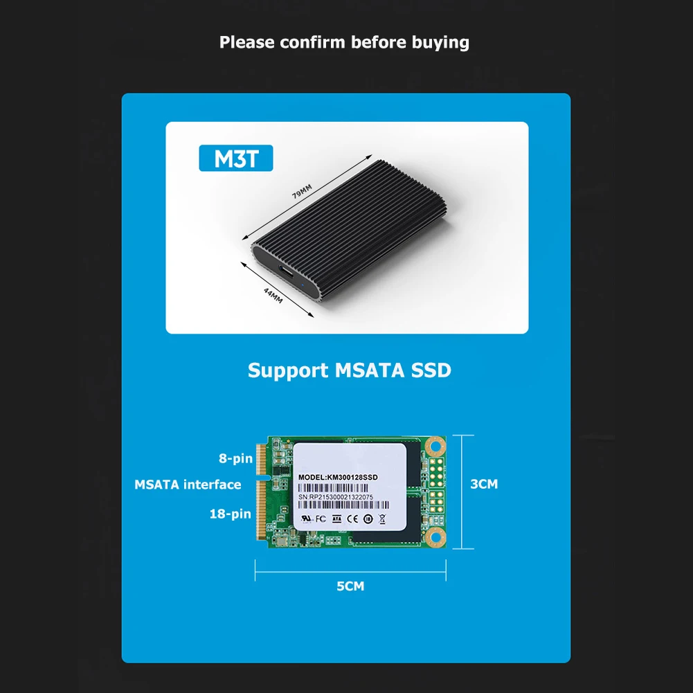 MSATA ถึง Type-C SSD กล่องภายนอก Solid State Drive USB Type-C อะแดปเตอร์ SSD กล่อง MSATA Solid State Drive กรณี
