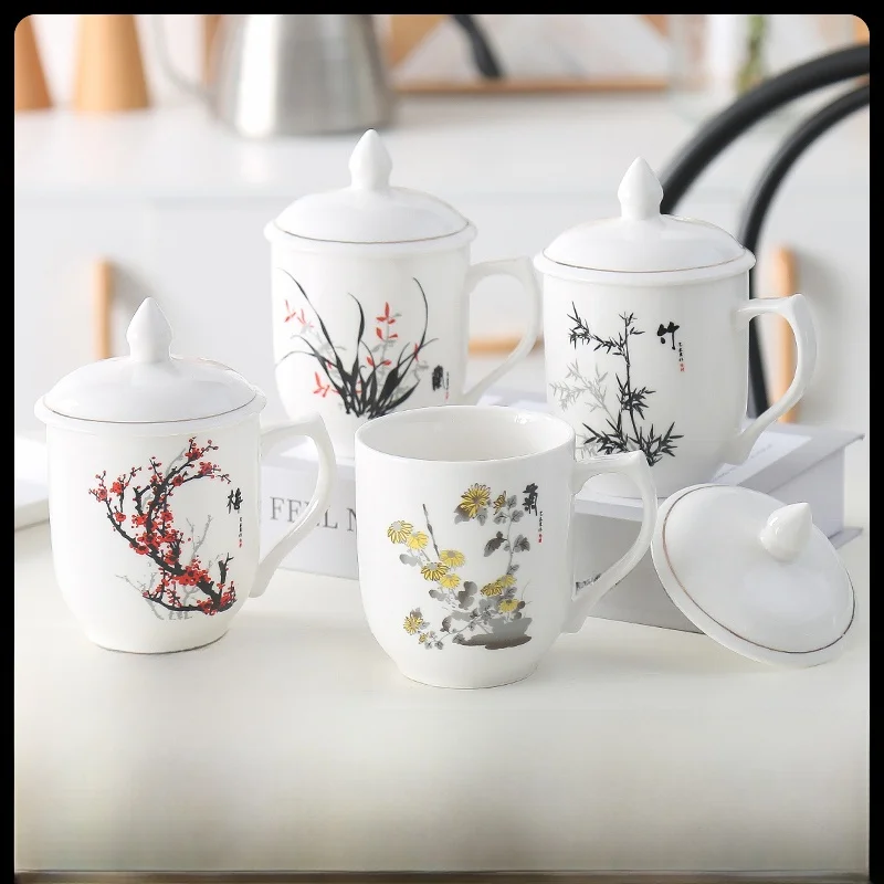 

Цзиндэчжэнь Cerc костяной фарфор чашка для воды с набором крышек для офиса, заваривания чая, домашнего использования, гостиничная комната, чашка для питья для взрослых