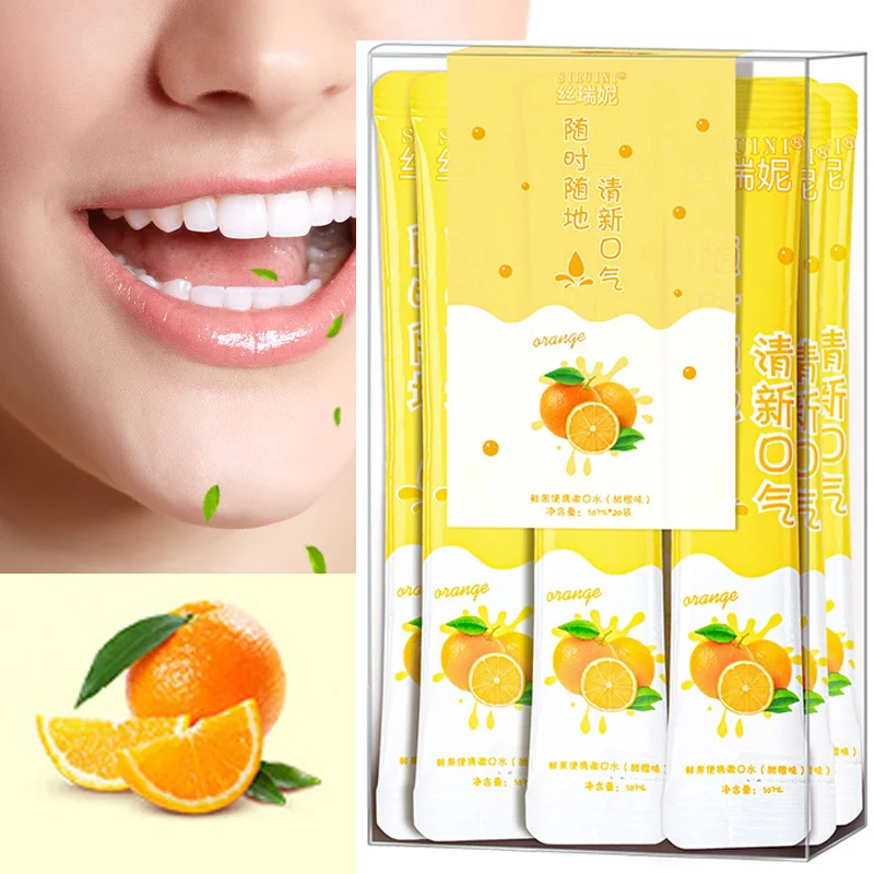 20 en caja de enjuague bucal sabor naranja Silini, aliento fresco, limpieza oral, paquete portátil desechable suave