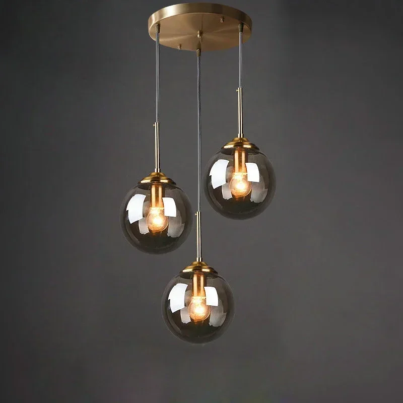 

Restaurant Glass Pendant Amber Glass LED E27 Modern Luxury Restaurant Light Bedside Home Decoration Lighting Fixtures