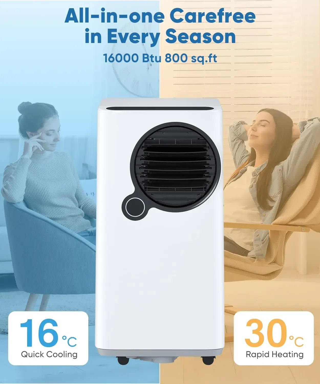 Unité AC portable 5 en 1 pour chambre avec contrôle d'application WiFi, refroidissement et désaquarelle, chauffage, balançoire automatique, sommeil, minuterie 24h, 16000 BTU, nouveau