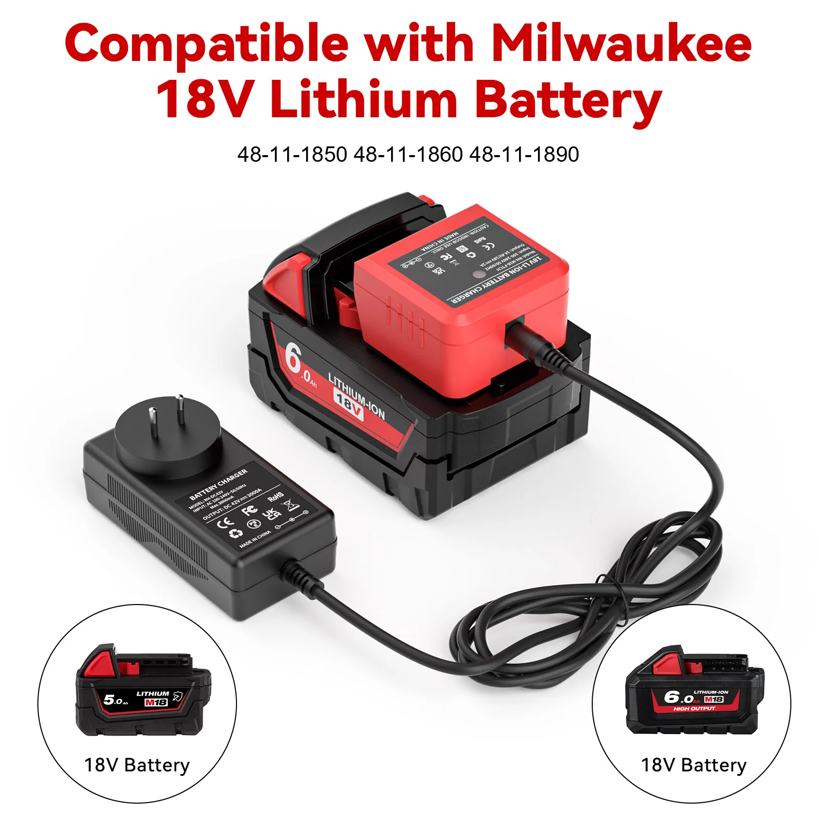 For Milwaukee M18 Battery Charger 18V Replacement For Milwaukee M18B5 XC Li-ion battery 48-11-1815 48-11-1850 2604-22 2604-20