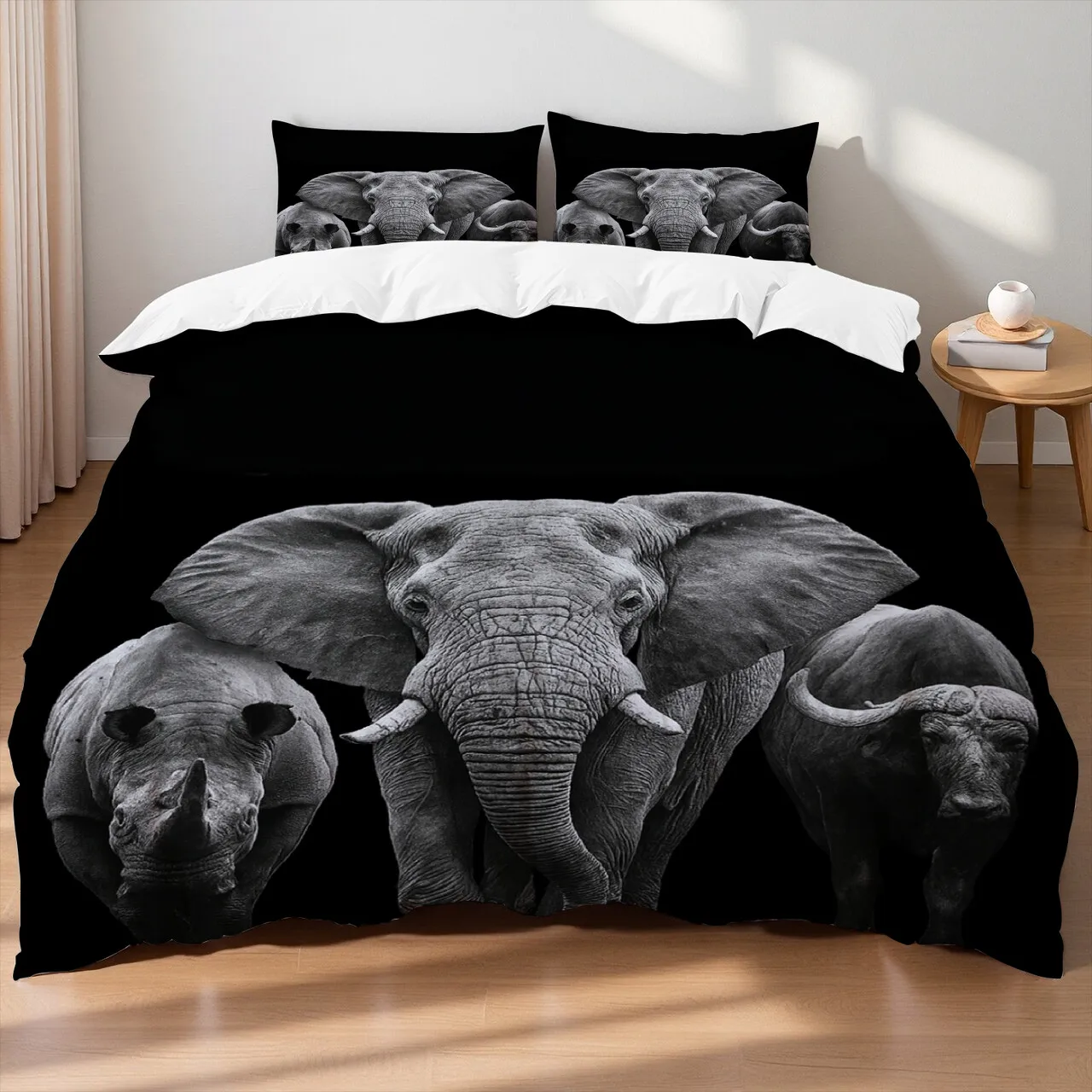Elephant & Highland Cow Style Digital Printing Cotton Fabric Bedding Set Duvet Cover Linen Fitted Sheet Pillowcases Home Textile