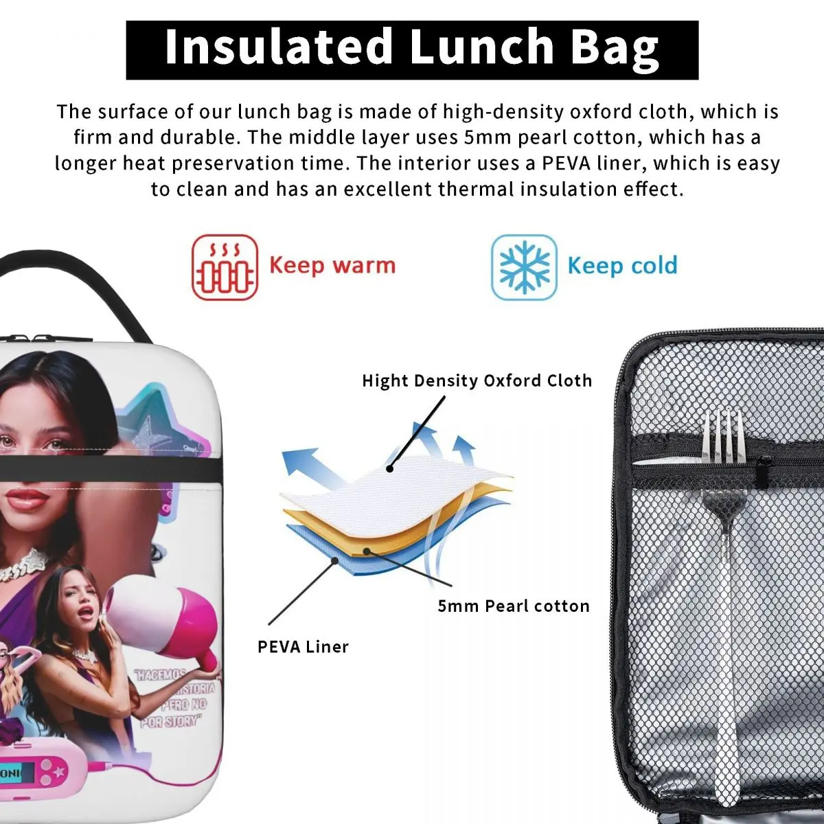 المغني إميليا Mernes MP3 جولة 2025 حقيبة الغداء للجنسين طباعة حقيبة تبريد السفر المحمولة سستة مقاوم للماء أكياس الغداء الحرارية