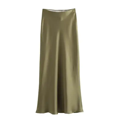 JNLEAOG Autumn New Women's Silk Satin Midi Skirt French Sle Pure Color Casual A-Line Skirt High Waist Fuss-Free Procing