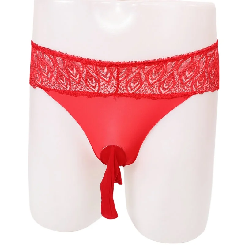 Men's Briefs Sexy Ice Silk Underwear Lace Ultra-Thin Transparent Breathable Seamless Panties Sissy Pouch Penis Sheath Underwear