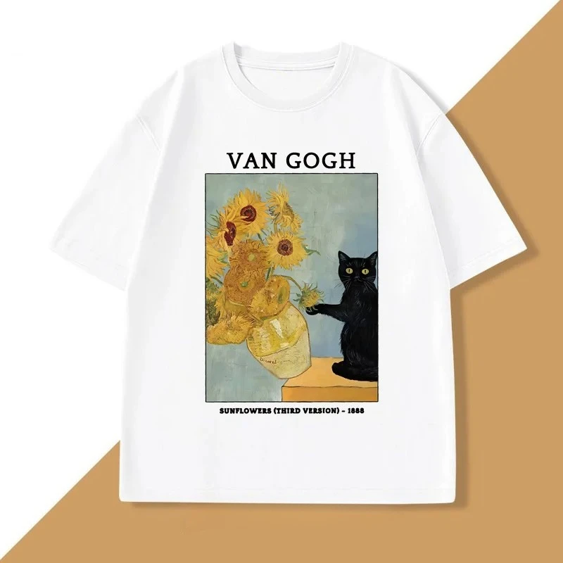 

Van Gogh Sunflowers Print T-Shirt Men Women Vintage Harajuku Short Sleeve Tees Casual Round Neck Cotton Tee Shirt Clothes