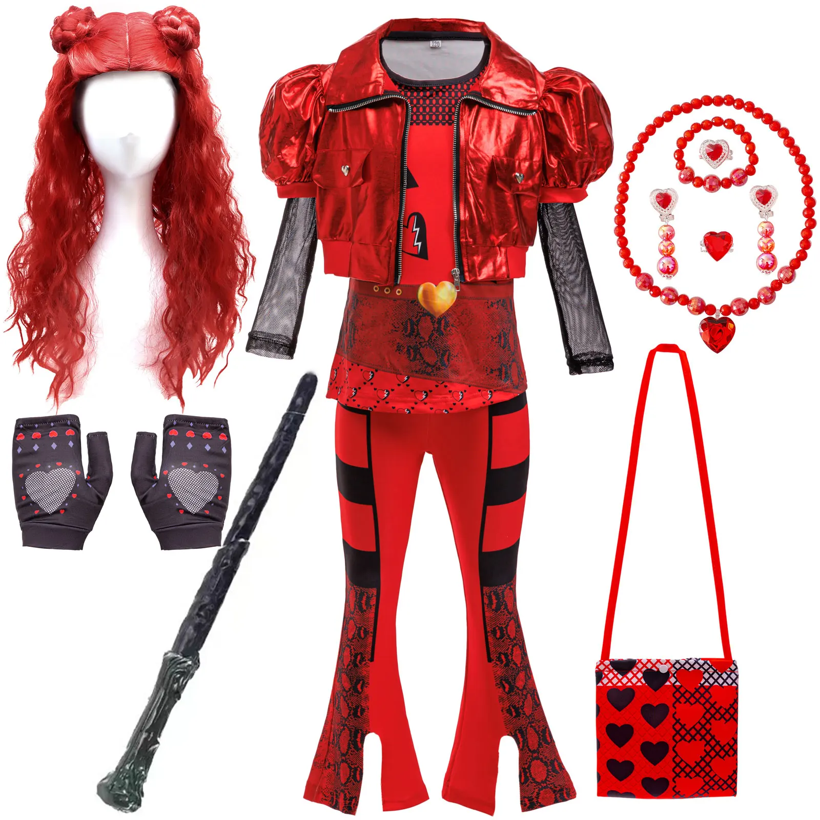 

2025 Disney Descendants: The Rise of Red Same-style Red Long-sleeve Leather Dress Girls Halloween Easter Cosplay Costume Suit